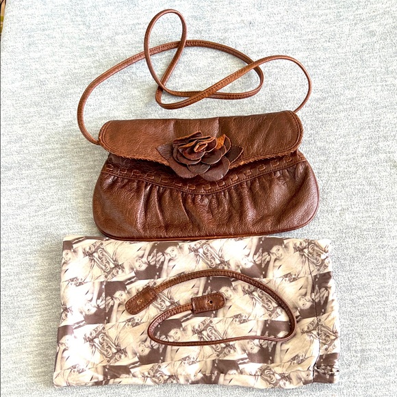 Junior Drake Handbags - Junior Drake Convertible Handbag Vintage Flower Flap Clutch Shoulder Brown Small
